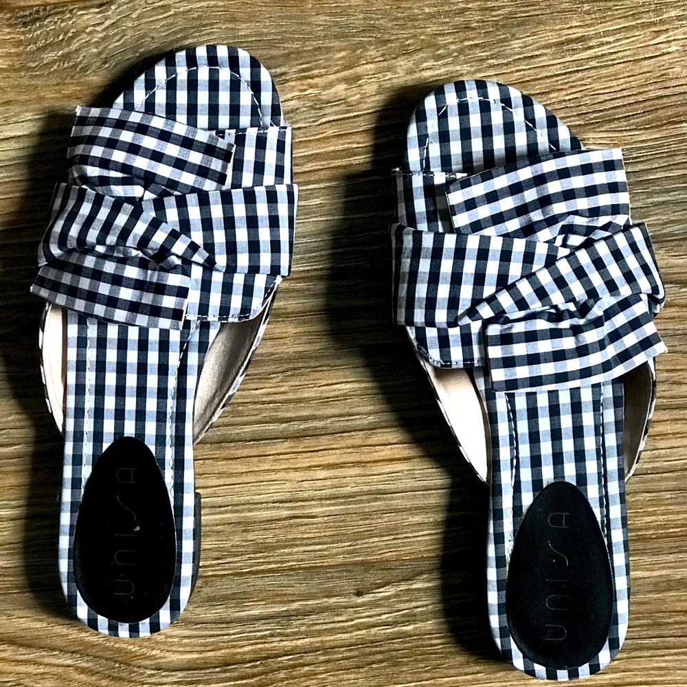 Unisa Black White Gingham Slide Sandals EUC! Womens 7.5